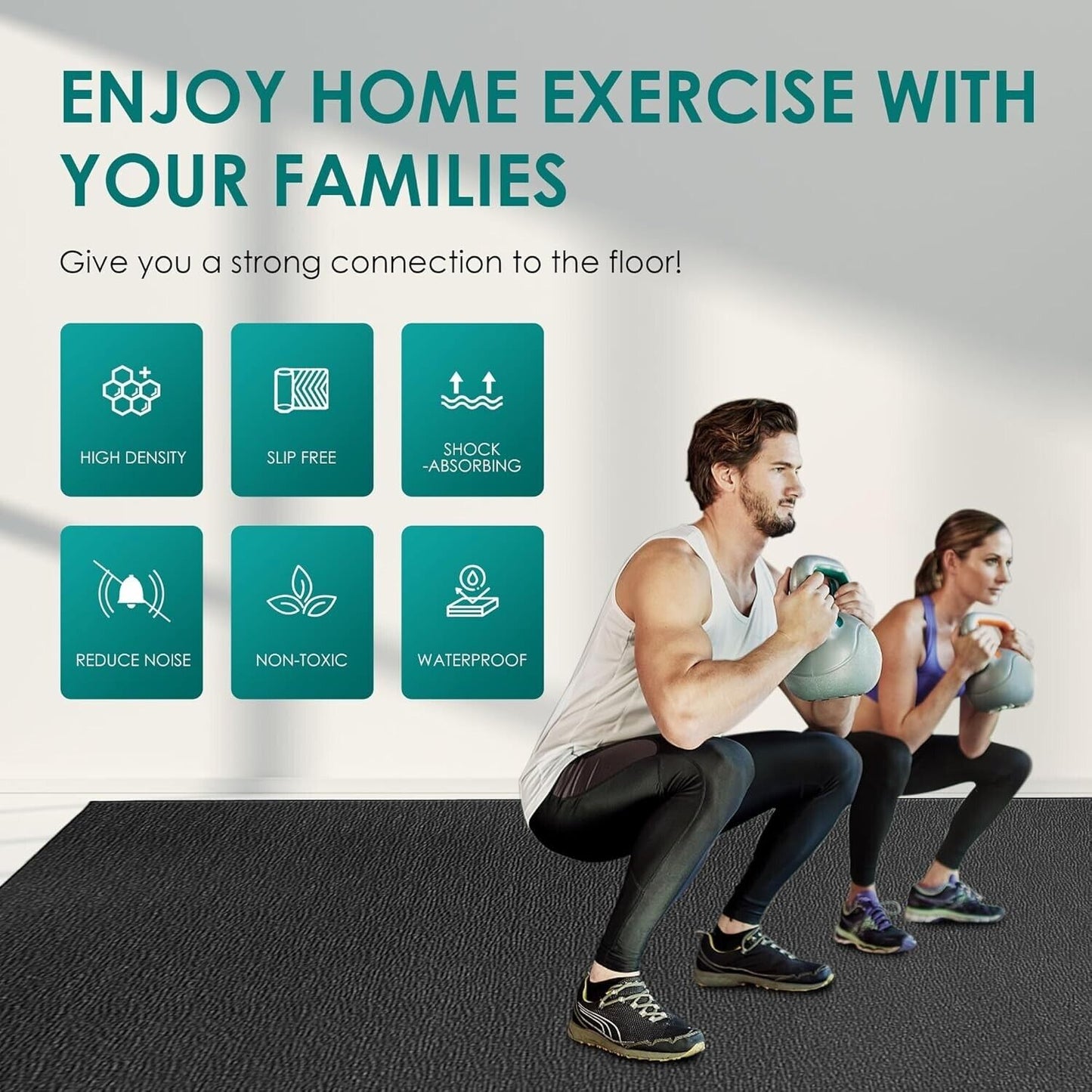 Large Exercise Mat, 8' X 4'X 1/4" Extra Durable Workout Mats for Home Gym Flo...